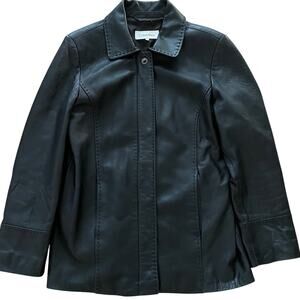 VTG 90s Calvin Klein Ladies Black Leather Jacket Stitch size M Style CW633009